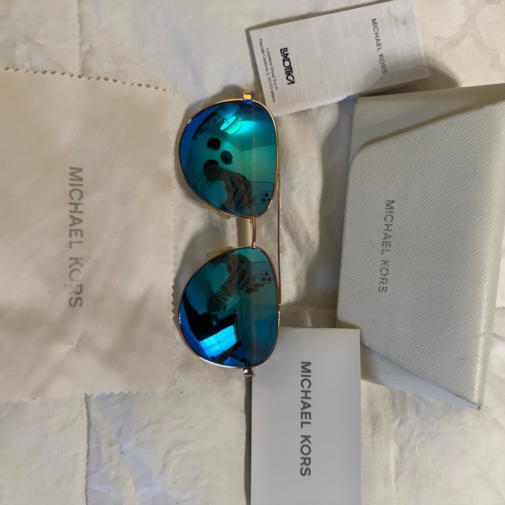 Michael Kors Gold Frame Sunglasses with Blue Lenses